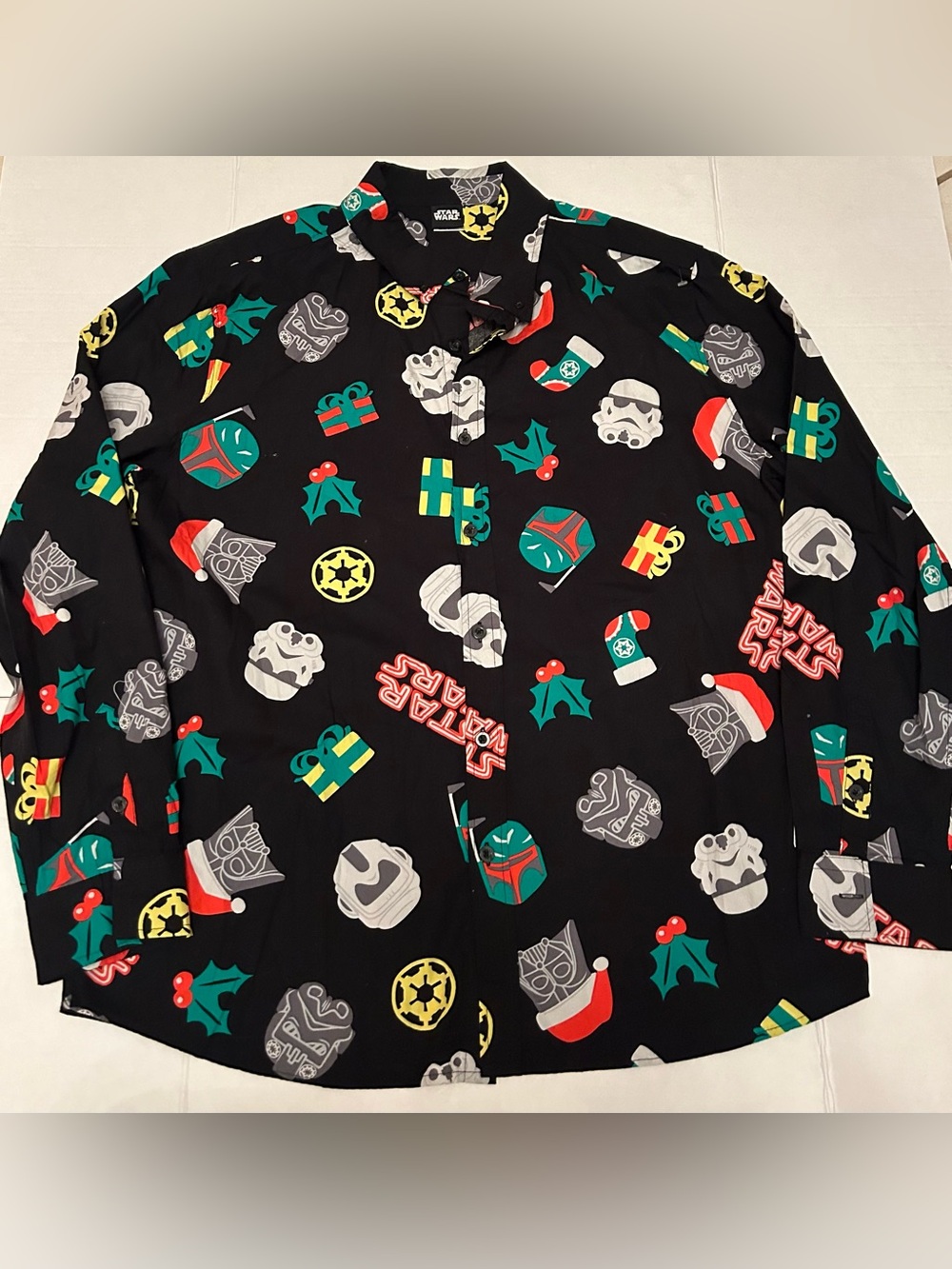 Star Wars Black Holiday Character Print Button-Down Shirt
